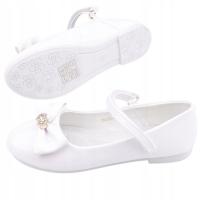 BIAŁE BALERINKI DZIEWCZĘCE WKŁADKA LAKIEROWANA EKOSKÓRA NA RZEPY PŁASKIE