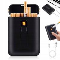 МЕТАЛЛИЧЕСКИЙ ПОРТСИГАР С ЗАЖИГАЛКОЙ ДЛЯ 20 СИГАРЕТ USB ЧЕРНЫЙ ПОДАРОК
