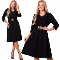 Elegancka Koktajlowa Rozkloszowana SUKIENKA Midi Pasek Z Klamrą Czarny