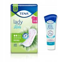 TENA LADY SLIM MINI cienkie podpaski kobiet chłonne 20szt krem ciała 20ml