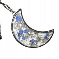 Szklana ozdoba w kształcie księżyca do okna z prawdziwymi kwiatami