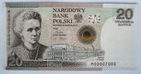 Banknot 20 zł Maria Skłodowska-Curie WSPANIAŁY RADAR - sześć zer