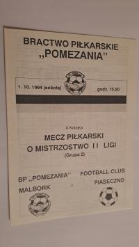 POMEZANIA MALBORK - FC PIASECZNO 01-10-1994 PROGRAM MECZOWY