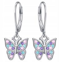 Kolczyki wiszące motylki srebrne dla dziewczynki dzieci srebro próba 925