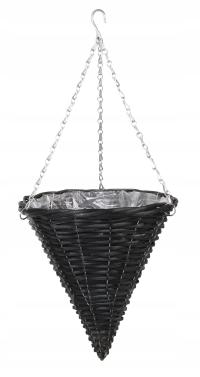 Kosz wiszący na kwiaty wiklinowy Stożek CZARNY 28x28x32/68 cm YDL-180364.C