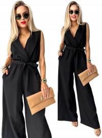 Elegancki kombinezon damski kopertowy dekolt pasek szerokie nogawki IRIS