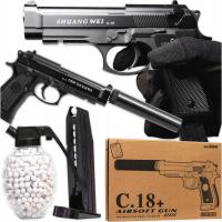 METALOWY PISTOLET NA KULKI PLASTIKOWE Z TŁUMIKIEM 18+ GRATIS GRANAT 800 SZT