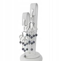 Srebrne klipsy damskie z szafirami kaskadowe 8 cm wiszące