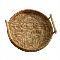 ch-Round Rattan Woven Serving Tray with 24x3cm