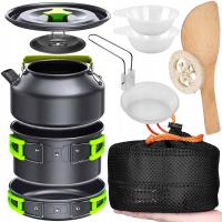 NACZYNIA TURYSTYCZNE ZESTAW GARNKÓW CZAJNIK PATELNIA GARNEK NA KEMPING XXL