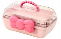 Organizer Pojemnik Różowy Szkatułka Pojemna Na Akcesoria Gumki Biżuterię 9