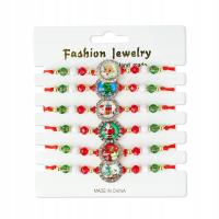 6-częściowy zestaw czerwonych bransoletek świątecznych z regulowaną długością, choinka