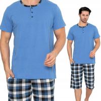 Классическая хлопковая мужская пижама NETi с коротким рукавом синего цвета