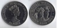 BRYTYJSKA WYSPA ŚW. HELENY 1986 50 PENCE ROYAL WEDDING