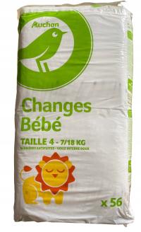Подгузники Auchan Changes Bebe размер 4 56 шт одноразовые 7-18 кг