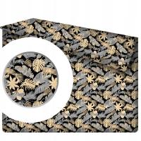 Prześcieradło klasyczne bez gumki czarne w złote liście 160x200 cm