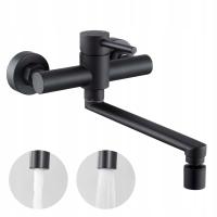 Ścienna Bateria Kuchenna Stalowa z 2 Trybami Wypływu, Obrotowa 360°, Czarna
