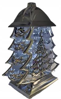 Znicz Duży lampion kapliczka CHROM SREBRNY CHOINKA LAMPKI LED BIAŁE GLAMOUR