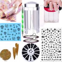 Zestaw świąteczny dla nastolatek do paznokci stempel naklejki french pyłek