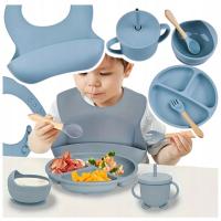 ДЕТСКАЯ СИЛИКОНОВАЯ ПОСУДА НАБОР ДЛЯ КОРМЛЕНИЯ НАГРУДНИК ЦВЕТА