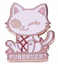 Przypinka pin Biały Kot kotek PURRRVERT bondage BDSM mem meme niewola seks