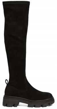 9077 CZARNE ZAMSZOWE KOZAKI NA ZAMEK DAMSKIE NA PLATFORMIE