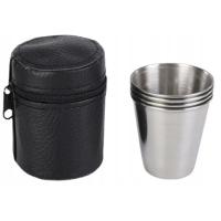 DUŻE KIELISZKI METALOWE PODRÓŻNE TURYSTYCZNE KUBECZKI 4x 80ML ETUI Stalowe