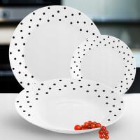 ОБЕДЕННАЯ СЕРВИРОВКА 18 ELEM ДЛЯ 6 ЧЕЛОВЕК KPL ТАРЕЛКИ С УКРАШЕНИЕМ В ГОРОШЕК СТЕКЛО