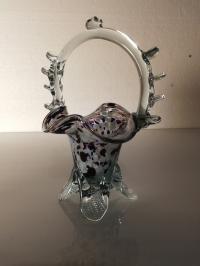 SZKLANY KOLOROWY KOSZYK z PRL-u 19 cm