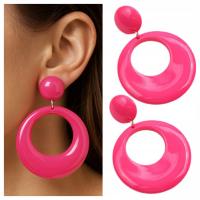 Neonowe KOLCZYKI koła kółka NEON różowe LATA 80 retro PARTY strój DISCO