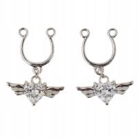 :2Pcs Crystal Heart Dangle Nipplering White