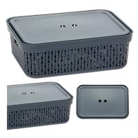 Koszyk organizer szary 40x30 plastikowy ażurowy z pokrywką do łazienki