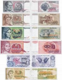Jugosławia zestaw 5000+20000+50000+ 100000+500000+1000000 Dinars P93-99 UNC