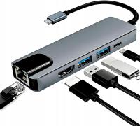 HUB USB-C -> HDMI 2xUSB 3.0 PD LAN RJ45 MacBook M1 ADAPTER 6w1 Thunderbolt