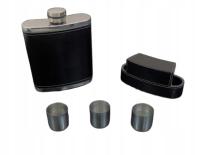 Elegancka Piersiówka 10 OZ ok. 300 ml Obszyta Skórą z Kieliszkami w Etui