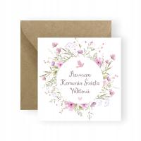 ZAPROSZENIA NA KOMUNIĘ DLA DZIEWCZYNKI RÓŻOWE POLNE KWIATY + IMIĘ + KOPERTY