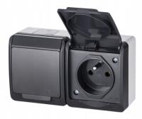 HERMES Gniazdo podwójne z/u HERMETYCZNE ANTRACYTOWE 0322-07 IP44 N/T