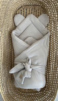 Rożek becik MUŚLIN Lniany Jasny Beż Beżowy 75/75 Uszka Miś