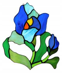 Цветочное витражное стекло Ирис в стиле модерн синий для окна