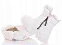 SOLIDNE DAMSKIE ŚNIEGOWCE DAMSKIE BUTY ZIMOWE WSUWANE ZAMEK CIEPŁE BIAŁE