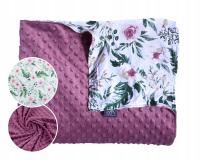 Narzuta na łóżko 120x200 koc minky kwiaty różowe peonie