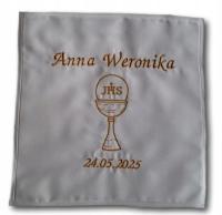 Chusteczka Serwetka na komunię pamiątka z datą imieniem haft