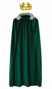 Zestaw Króla LUX Złota Korona Długa Peleryna 150 cm Król Królowej Zielona