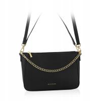 BETLEWSKI mała torebka damska czarna ze złotym paskiem łańcuszek na ramię