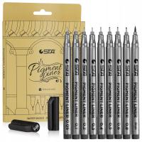 Тонкие ручки черный набор 9 шт. FINELINER маркеры для рисования эскизов