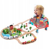 KOLEJKA DO ZABAWY DREWNIANA DUŻA ZJEŻDŻALNIA DUŻY ZESTAW MIASTO 88el.