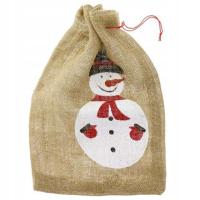 Worek Mikołaja jutowy z bałwankiem na prezenty EKO