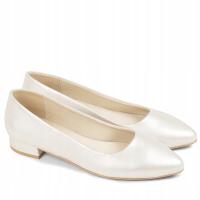 BRILU PERŁOWE ŚLUBNE CZÓŁENKA BALERINKI IVORY 36