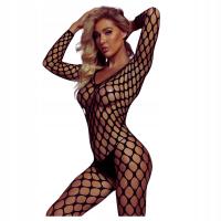 BIELIZNA EROTYCZNA DAMSKA BODY Z DZIURKĄ CZARNE SEXY SIATECZKA TUBA SEX