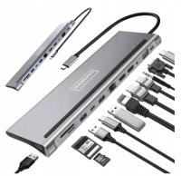 STACJA DOKUJĄCA HUB ADAPTER USB-C 12w1 RJ45 2x HDMI 4K ETHERNET VGA USB 3.0